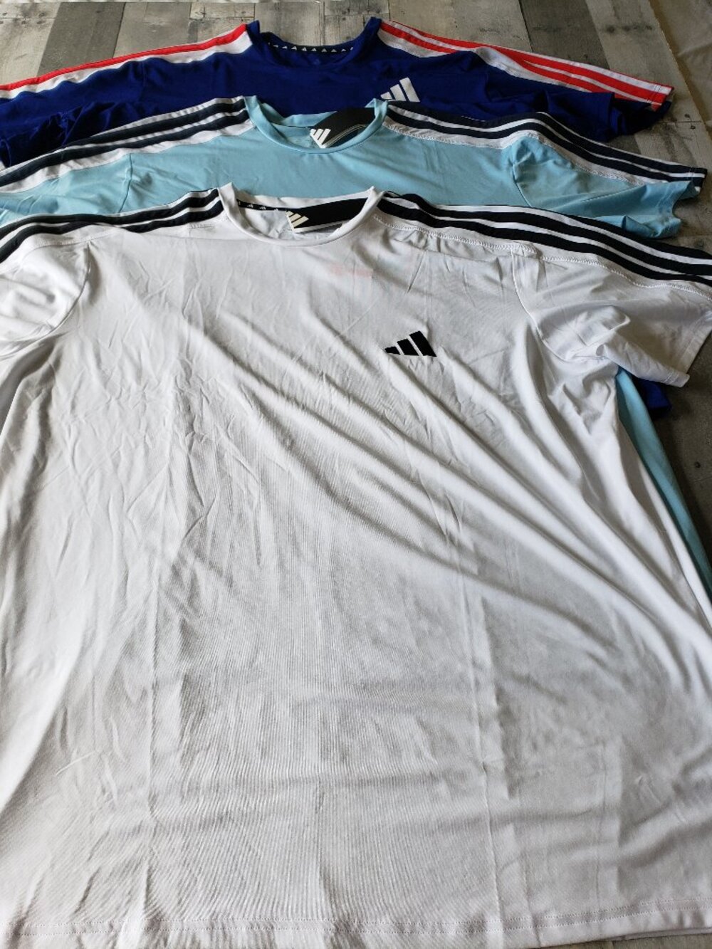 NWT Adidas Men's 3-Stripe Performance Tee (set of 3) Ice Blue, Blue, White - 2XL